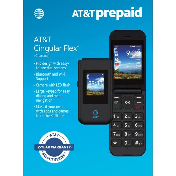 AT&T Cingular Flex 4G LTE Flip Phone ATTEA211101, 4GB, Charcoal, Carrier Locked to AT&T Gray